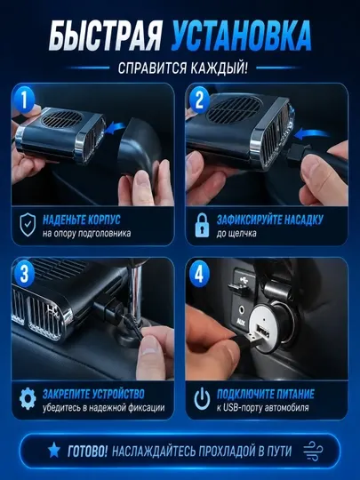 Вентилятор автомобильный в машину на подголовник салонный автовентилятор от USB