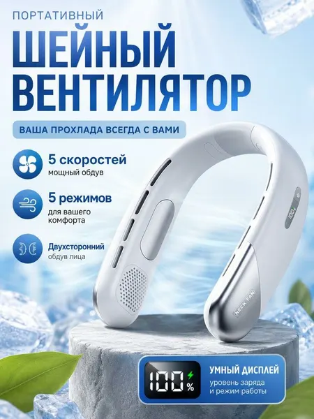 Мини вентилятор на шею беспроводной портативный, нашейный usb