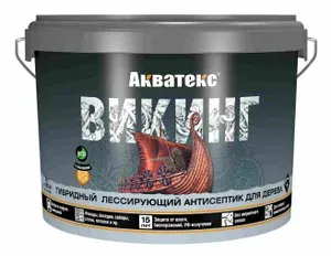 Акватекс Викинг, 9л,Цвет Белый,гибридный лессирующий антисептик для дерева