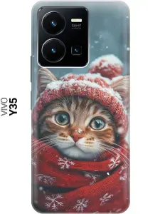 Силиконовый чехол на Vivo Y35 с принтом "Котик и снегопад"