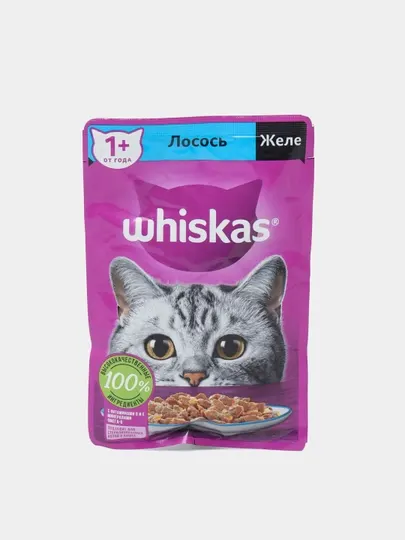Влажный корм Whiskas для взрослых кошек, с кусочками лосося в желе, 75 гр