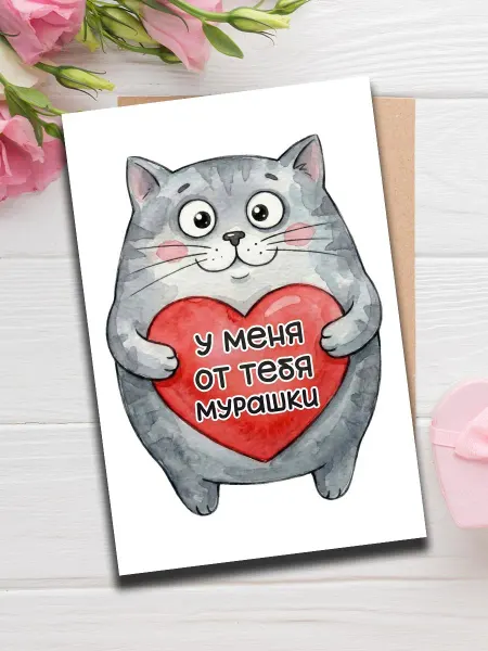 Woodguk Открытка котик с подарком