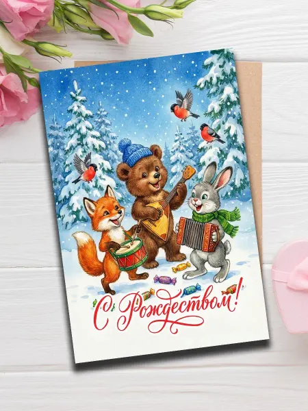Woodguk Открытка СССР новогодняя односторонняя