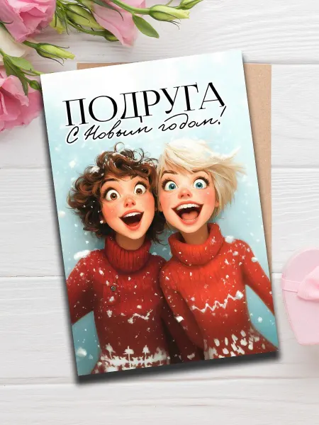 Woodguk Открытка подруге на новый год мини