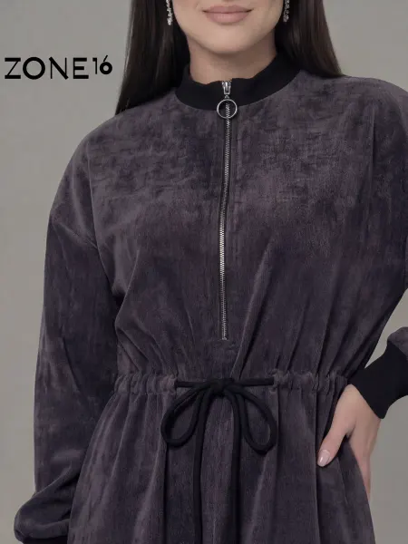 Zone16 Платье вельветовое спортшик на кулиске с молнией