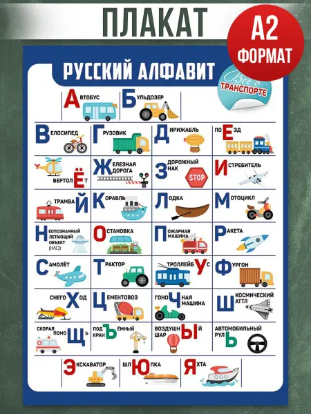ТМ Империя поздравлений плакат обучающий Алфавит о транспорте в школу детский сад
