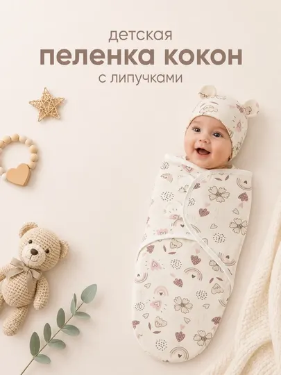 Пеленка кокон для новорожденных с шапочкой, пеленка детская