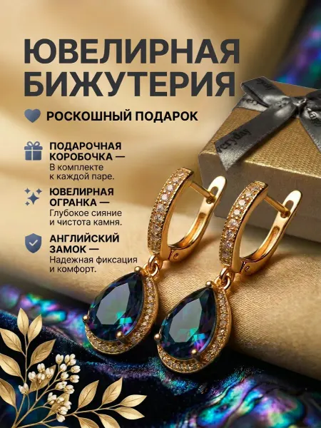 Серьги с перламутровыми камнями бижутерия капли