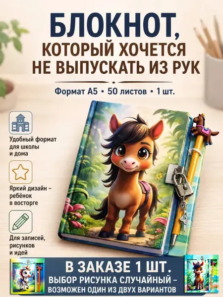 АНЮТИК Детский блокнот на замке с ручкой рисунок рандом