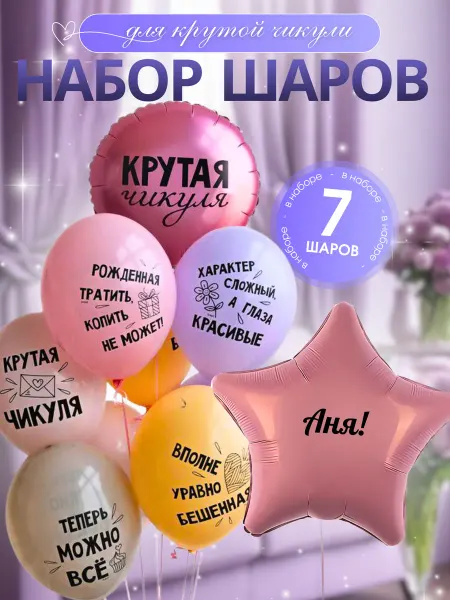 Шар с именем Аня. Набор шаров с приколами для девушки