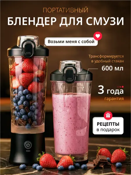 Портативный блендер для смузи, 600 мл