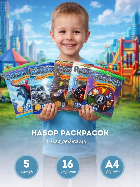 Раскраски для мальчиков 5 штук