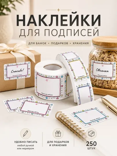 Наклейки для подписей 250 шт, стикеры для банок, контейнеров, подарков и хранения