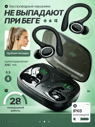 Наушники беспроводные с микрофоном для телефона / Наушники спортивные для бега