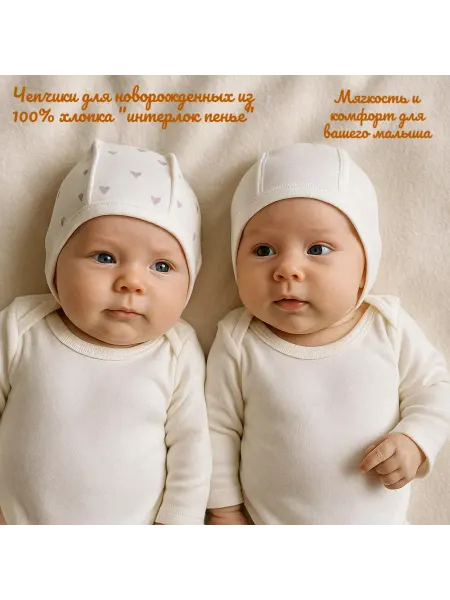 Чепчик для новорожденных, 2 шт в уп