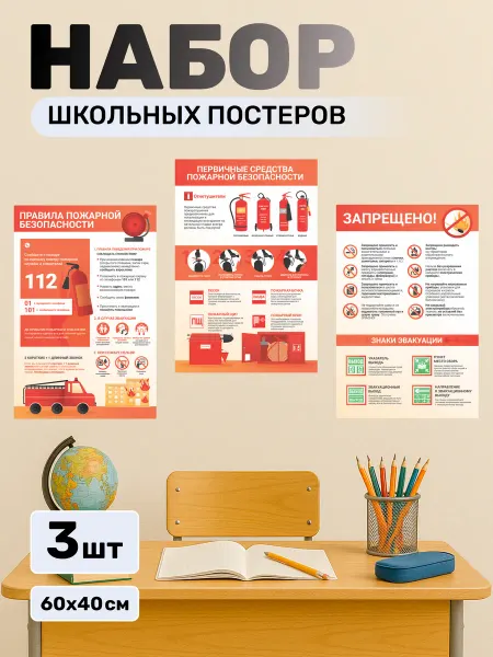 Наклейки за Копейки Обучающий плакат на стену пожарная безопасность