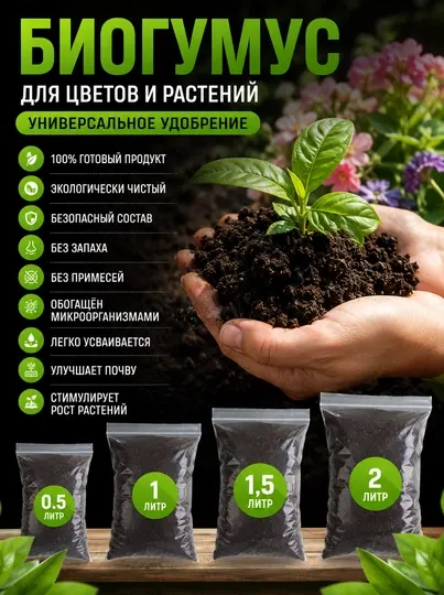 Биогумус, натуральное универсальное удобрение для цветов саженцев и растений