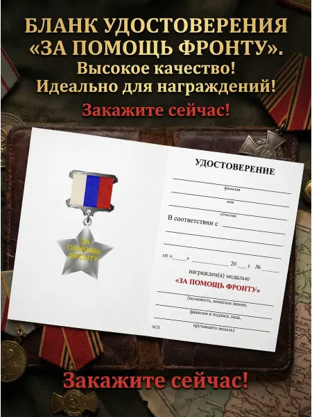 Нет бренда Удостоверение к медали "За помощь фронту" (Бланк)