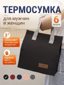 Термосумка для ланч бокса для еды, сумка холодильник маленькая, дорожная, чёрная, 6л