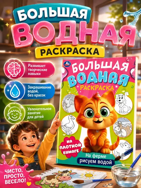 Умка Водная раскраска большая для малышей животные