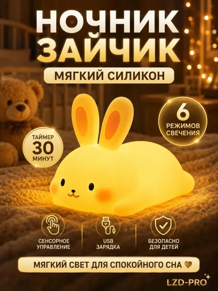 Ночник детский силиконовый Зайчик