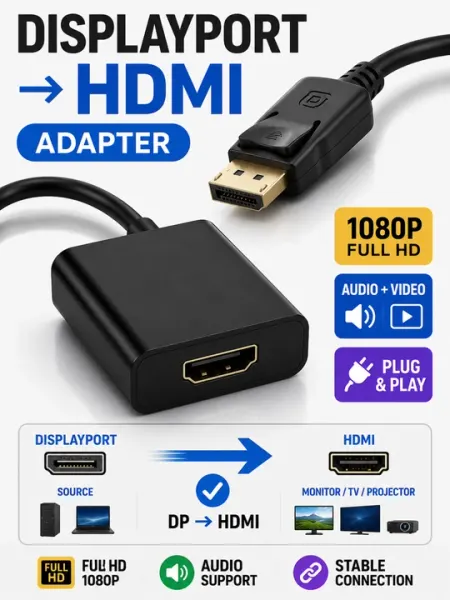Кабель адаптер DisplayPort-HDMI