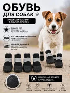 Ботинки для собак мелких и средних пород на липучках, мягкая дышащая ткань, резиновая подошва, светоотражающие полоски