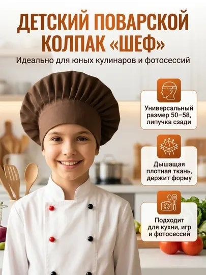 Колпак, шапка поварская детская