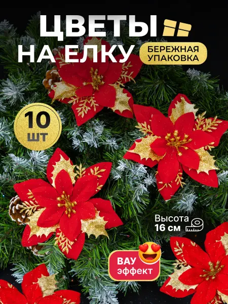 Набор елочные игрушки цветы пуансеттия