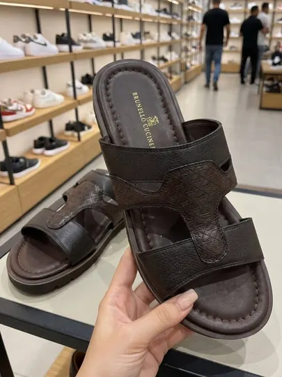 Летние кожаные тапочки мужские