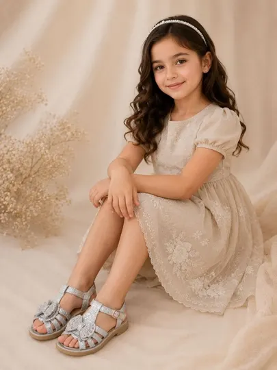 Детские блестящие сандалии, с бантиком
