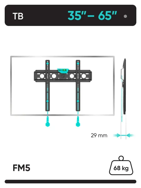 ONKRON Кронштейн для телевизора на стену 35"-65" FM5, до 68 кг