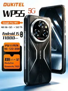 Oukitel Смартфон Смартфон WP55 Pro 5G, экран 120 Гц, Android 15, аккумулятор 11000 мАч, камера 108+32 МП, NFC, поддержка двух SIM-карт Global 16/512 ГБ, Nano-SIM, черный