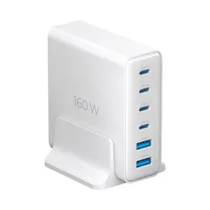 Зарядное устройство для телефона 160Вт, Блок питания GaN 4xType-C + 2xUSB-A, быстрая зарядка для смартфона, ноутбука Power Delivery, Quick Charge 3.0, белый