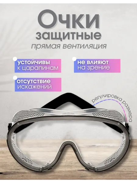 ЕЛАНПЛАСТ Очки защитные прозрачные строительные с прямой вентиляцией