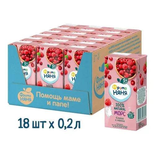 Морс из клюквы и малины ФрутоНяня 0,2л 6шт