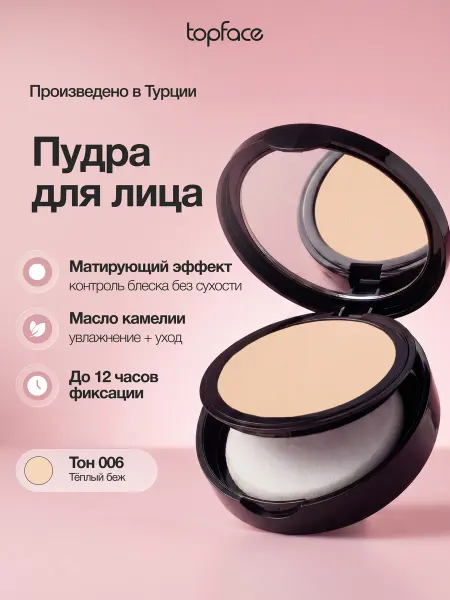 TopFace Пудра для лица матирующая компактная оттенок 006