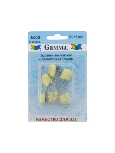 GAMMA Булавки английские с безопасным замком 6 шт 40 мм 03 желтый