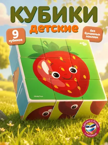 Развивающие пластиковые кубики для малышей "Веселый урожай" 9 штук, Игрушки для детей от года