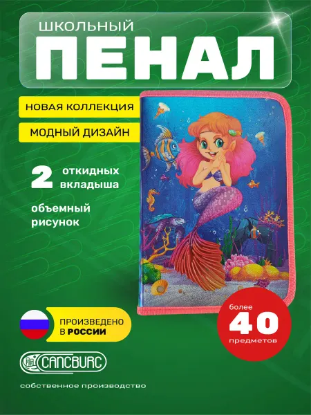 Cancburg Пенал школьный, 1 отделение 2 вкладки, объемная картинка