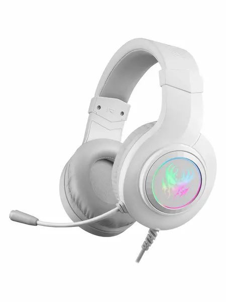 Игровая гарнитура DEFENDER Ghost, проводные 1.8 м, LED-подсветка, белый