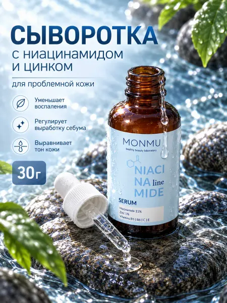 MONMU Сыворотка с ниацинамидом 11% и цинком 1%, 30г