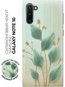 Силиконовый чехол на Samsung Galaxy Note 10 с принтом "Листья на мятном"