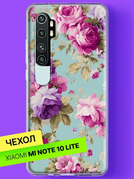 Xiaomi Чехол на Mi Note 10 Lite с принтом Розы на голубом