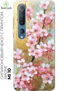 Силиконовый чехол на Xiaomi Mi 10 с принтом "Золотые грёзы сакуры"