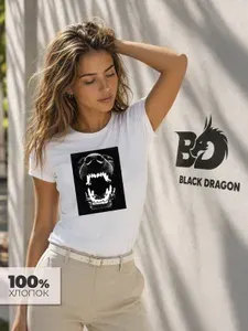 Футболка Black Dragon 100% хлопок с принтом Зубастая морда собаки