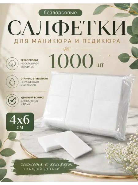 Nail Fantasy Безворсовые салфетки для маникюра косметические набор 1000 ш…