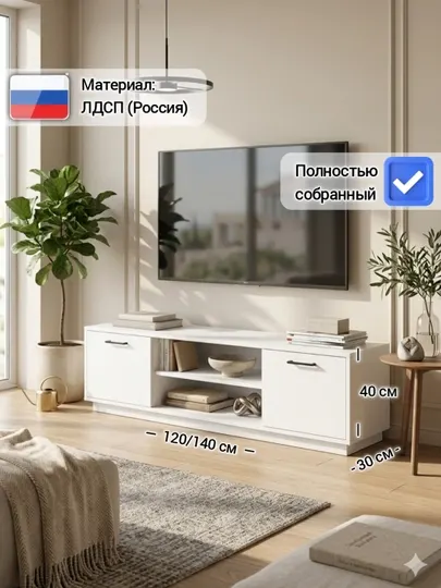 Тумба под телевизор ТУРИН, в собранном виде, ЛДСП, ТВ тумба