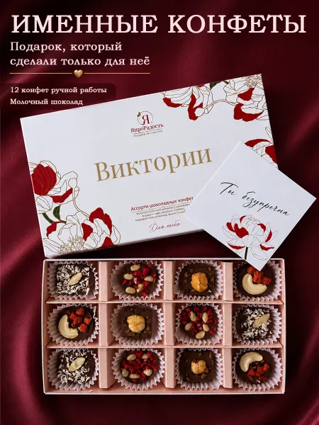 Коробка конфет подарочная шоколадные именные Виктории