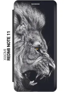 Чехол-книжка на Xiaomi Redmi Note 11 / Note 11S / Сяоми Редми Ноут 11 / Ноут 11С с принтом "Морда льва" черный